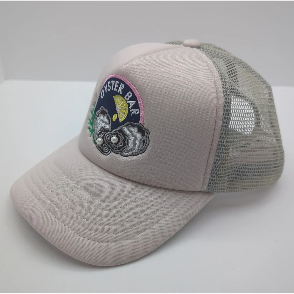 Patchwork by La Valentina Oyster Bar Trucker Hat Pink Mesh Snapback Pearl Detail